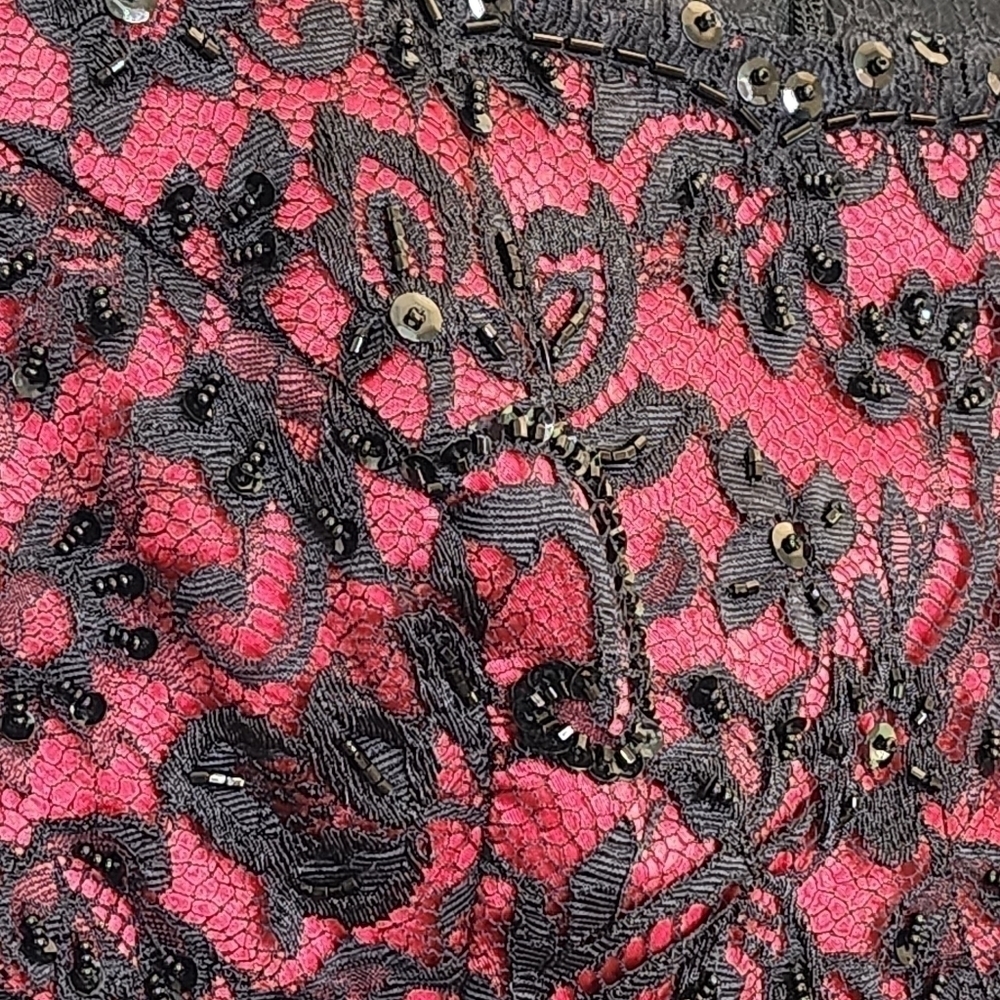 TADASHI Dress Shoji Cocktail Womens Size 4 Red Black Lace Eyelash Fairygoth - Picture 5 of 13